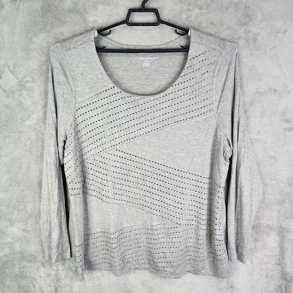 Womens Grey Lane Bryant Perforated Top Round Neck Long Sleeve Size 22/24 - Picture 2 of 8